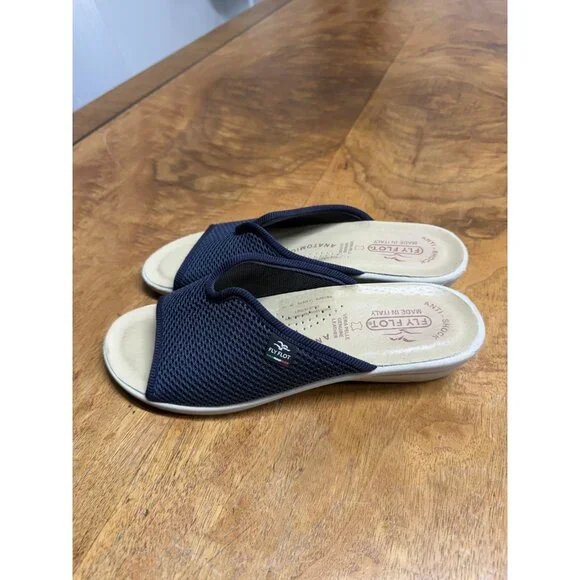 Fly Flot Woman’s 6.5 Eu 37 Italian Navy Slide Slip Sandal Cushion Anti Shock - Picture 2 of 6